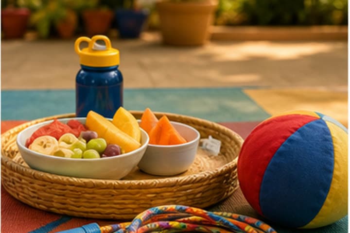 A still life representing snack & outdoor play
